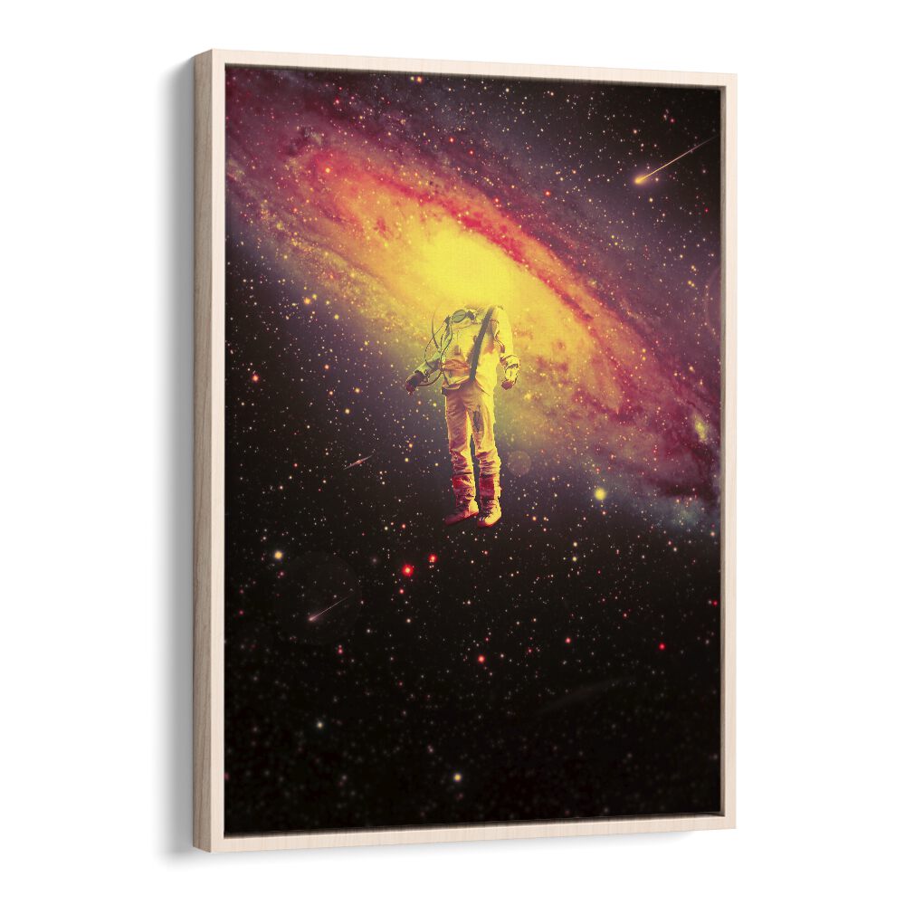 Mr. Galaxy By Francis Minoza Astronaut & Nasa Paintings, Space Art Prints Artwork in Oak Wood Floater Frame
