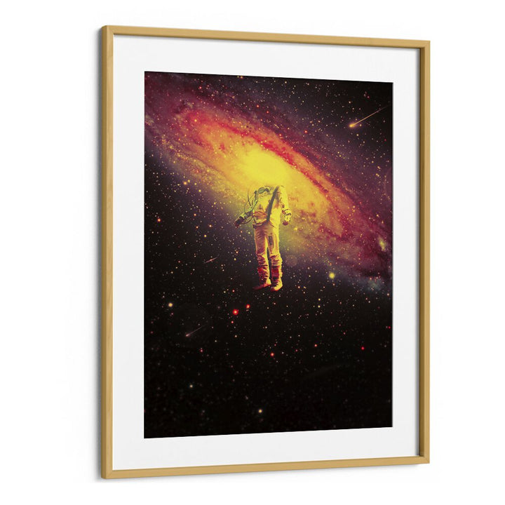 Mr. Galaxy By Francis Minoza Astronaut & Nasa Paintings, Space Art Prints Artwork in Oak Wood Frame With Mount
