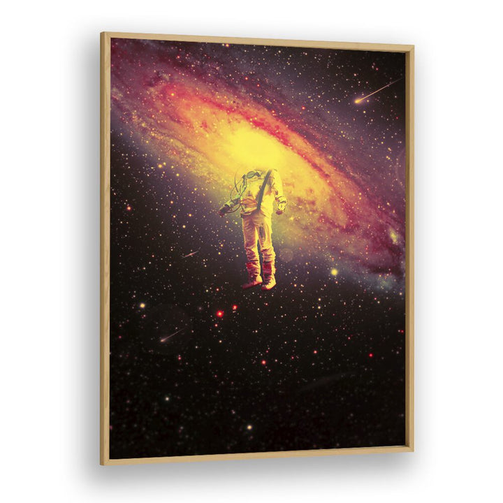 Mr. Galaxy By Francis Minoza Astronaut & Nasa Paintings, Space Art Prints Artwork in Oak Wood Plain Frame
