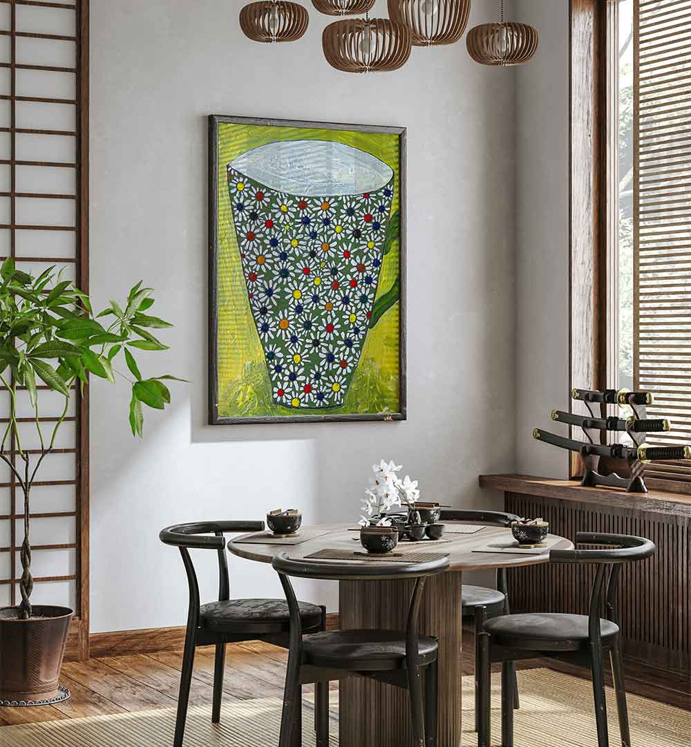 Colorful Mug with Flowers, Kitchen Posters brightening up a modern dining space, perfect for enhancing your kitchen decor.