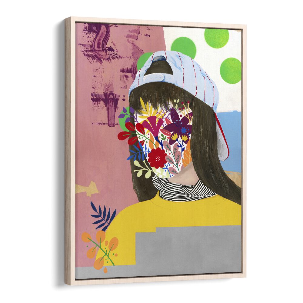 Mystic Garden Pop Art Artwork in Oak Wood Floater Frame