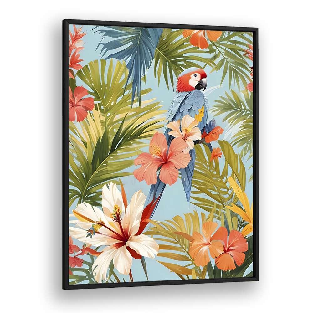 Macaw Tropical Solitude By Uma Gokhale Animal Art Prints in Black Plain Frame