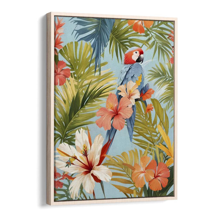 Macaw Tropical Solitude By Uma Gokhale Animal Art Prints in Oak Wood Floater Frame