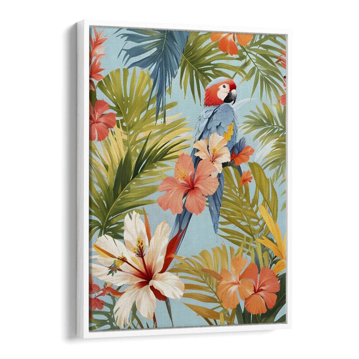 Macaw Tropical Solitude By Uma Gokhale Animal Art Prints in White Floater Frame