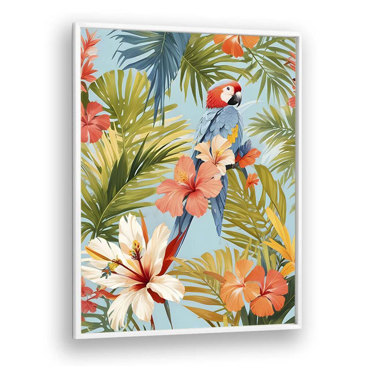 Macaw Tropical Solitude By Uma Gokhale Animal Art Prints in White Plain Frame