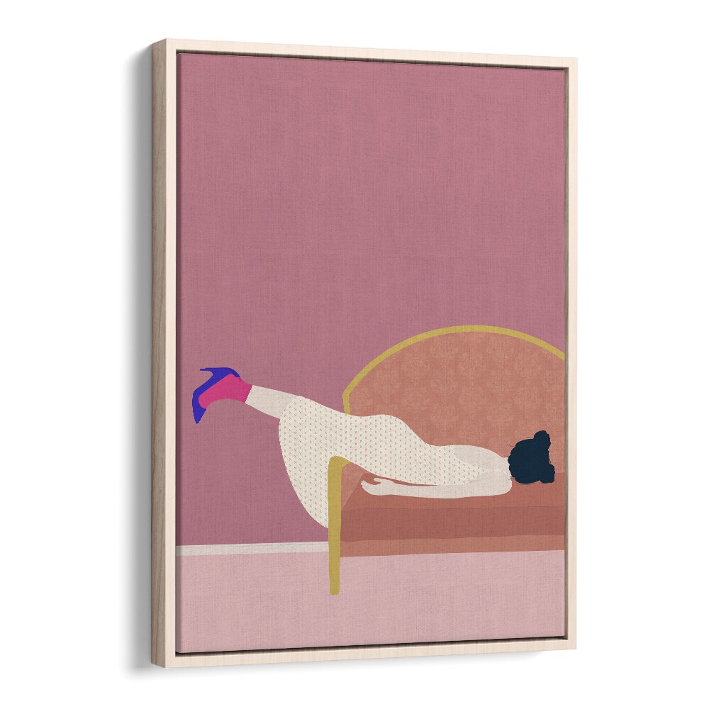 Maddies Mood by Jota De Jai Women Illustration Paintings in Oak Wood Floater Frame