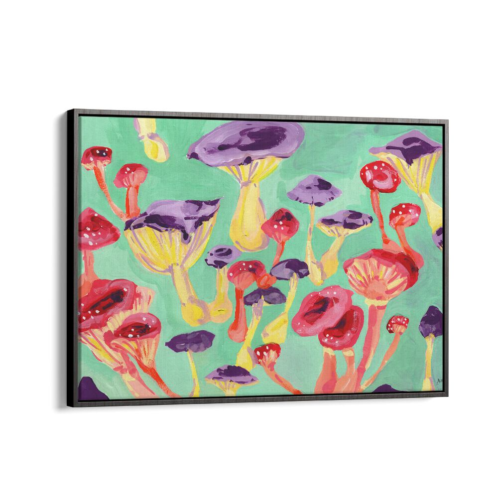 Magic Mushrooms By Ania Zwara Botanical Art Prints Floral Paintings in Black Floater Frame