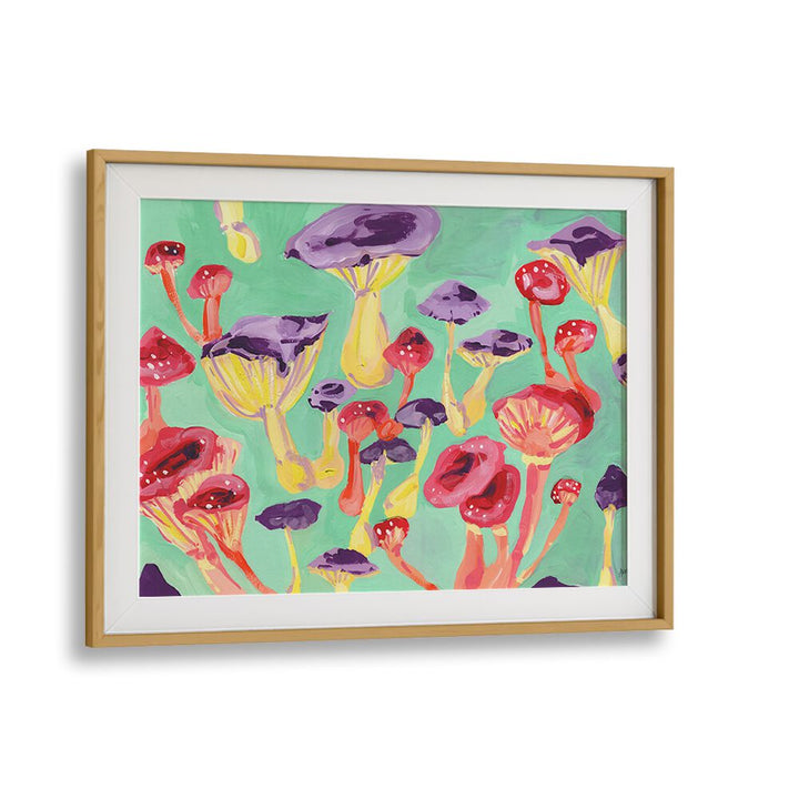 Magic Mushrooms By Ania Zwara Botanical Art Prints Floral Paintings in Oak Wood Frame With Mount