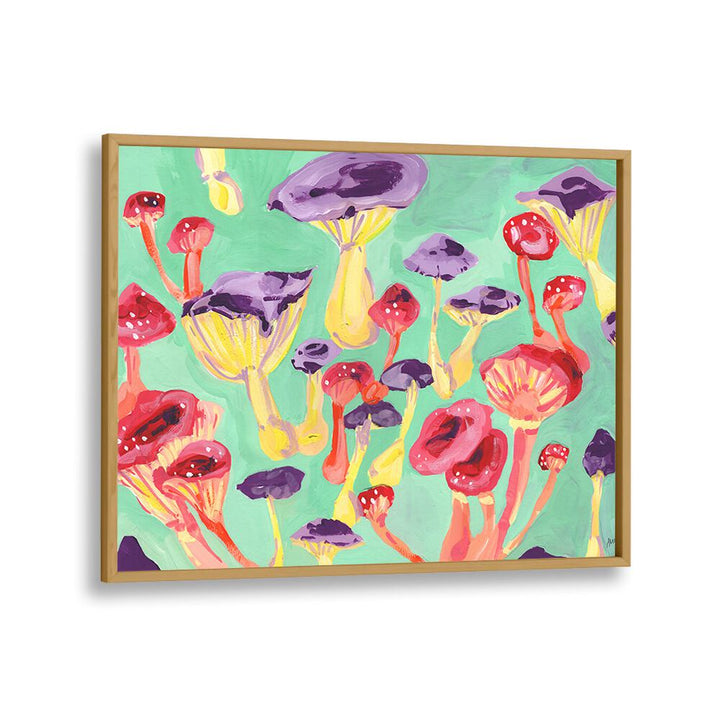 Magic Mushrooms By Ania Zwara Botanical Art Prints Floral Paintings in Oak Wood Plain Frame