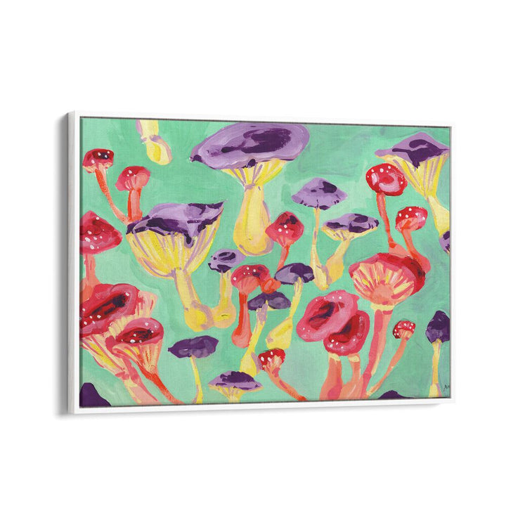 Magic Mushrooms By Ania Zwara Botanical Art Prints Floral Paintings in White Floater Frame