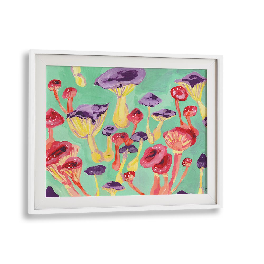 Magic Mushrooms By Ania Zwara Botanical Art Prints Floral Paintings in White Frame With Mount