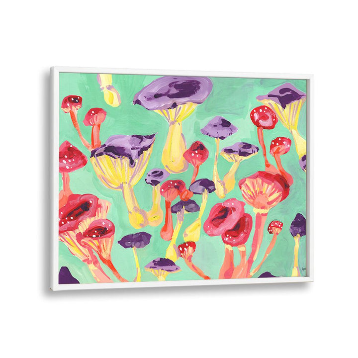 Magic Mushrooms By Ania Zwara Botanical Art Prints Floral Paintings in White Plain Frame