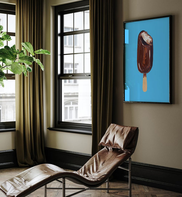 Magnum Ice Cream By Alice Straker Cafe Art Prints Cafe Posters in Black Plain Frame placed on a Beige Colored Wall in the Drawing Room