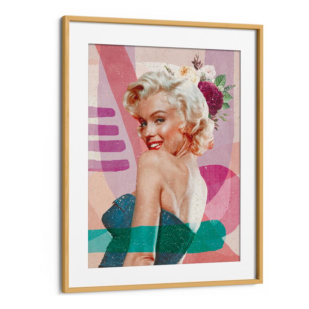 Marilyn Is Back Portraits and Figurative Illustrations in Oak Wood Frame With Mount