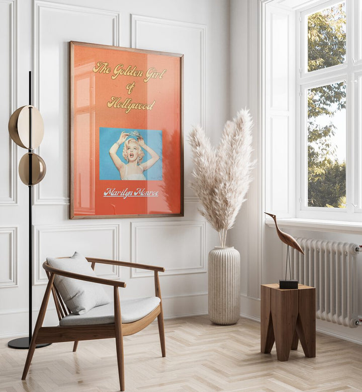 Marilyn Monroe By Grishma Korjani Movie & Music Posters in Oak Wood Plain Frame placed on a White Colored Wall in the Drawing Room