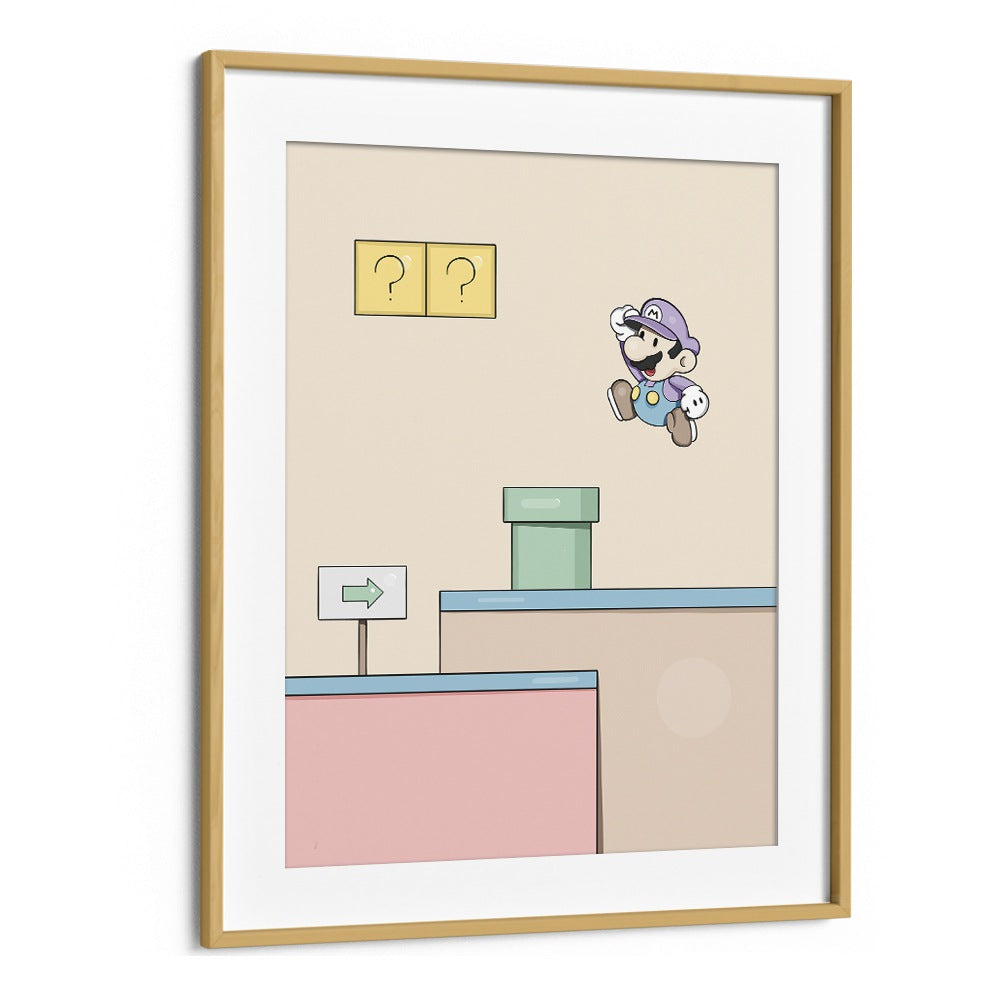 Mario By Samridhi Sharma Gaming Posters in Oak Wood Frame With Mount