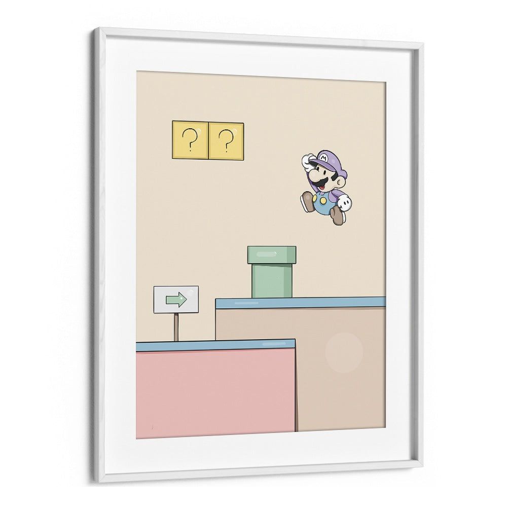 Mario By Samridhi Sharma Gaming Posters in White Frame With Mount