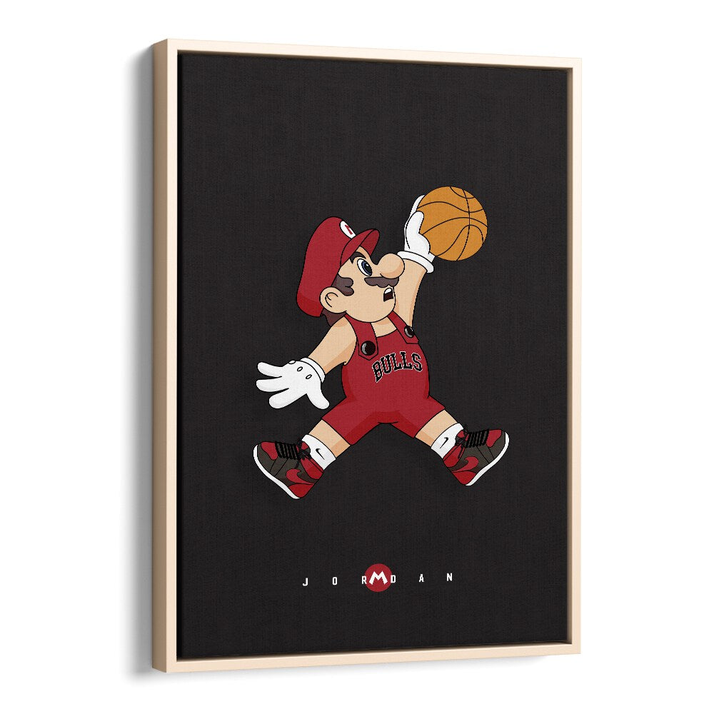 Mario X Basketball Comic Wall Art Comic Posters in Oak Wood Floater Frame