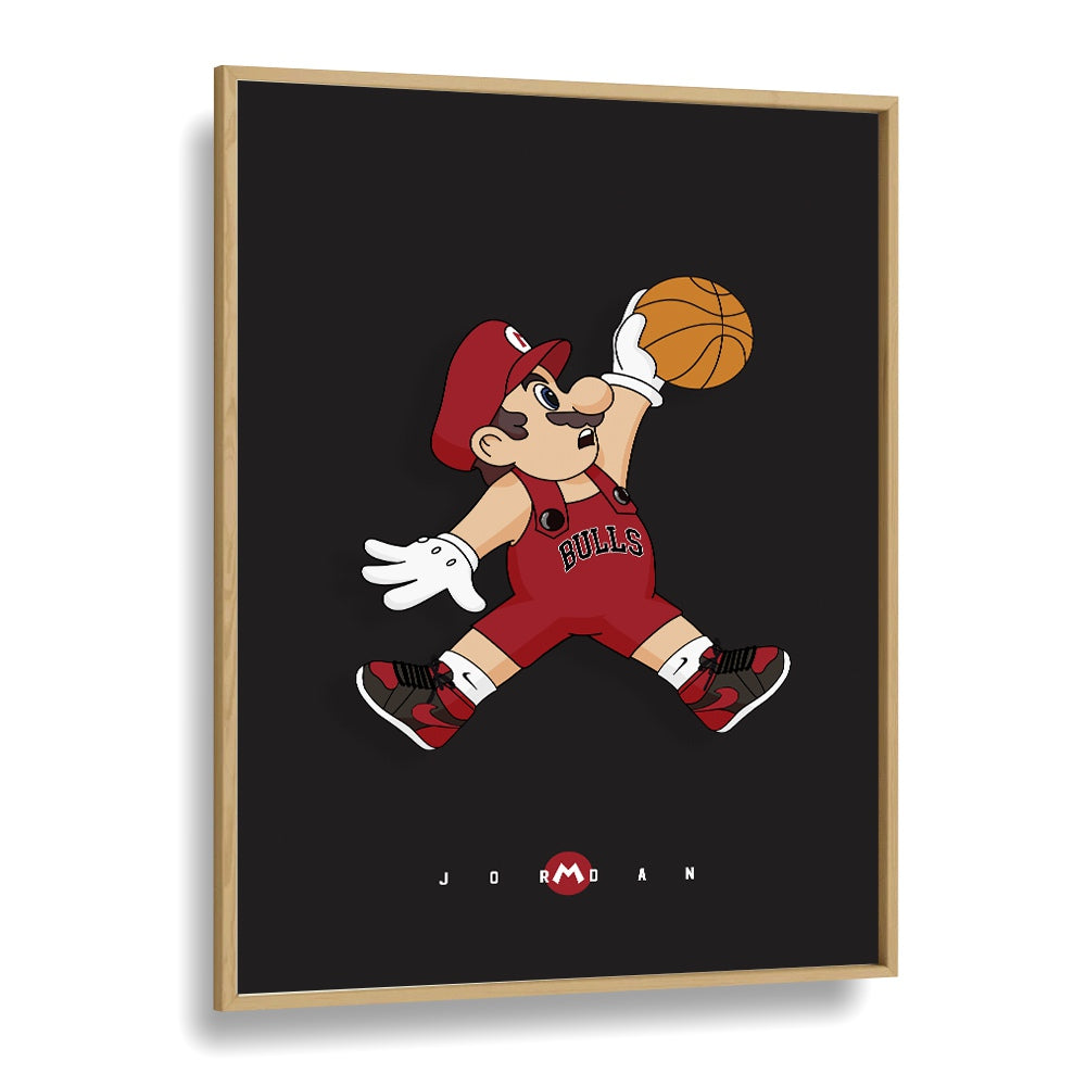 Mario X Basketball Comic Wall Art Comic Posters in Oak Wood Plain Frame