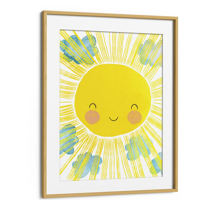 Matahari by Treechild Kids Room Paintings in Oak Wood Frame With Mount