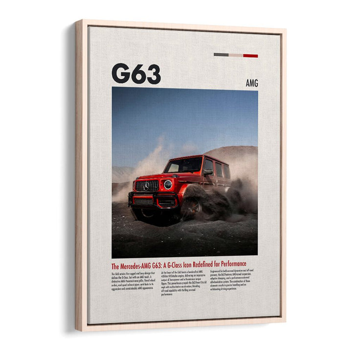 Mercedes G63 AMG Car Posters Automotive Wall Art Prints in Oak Wood Floater Frame