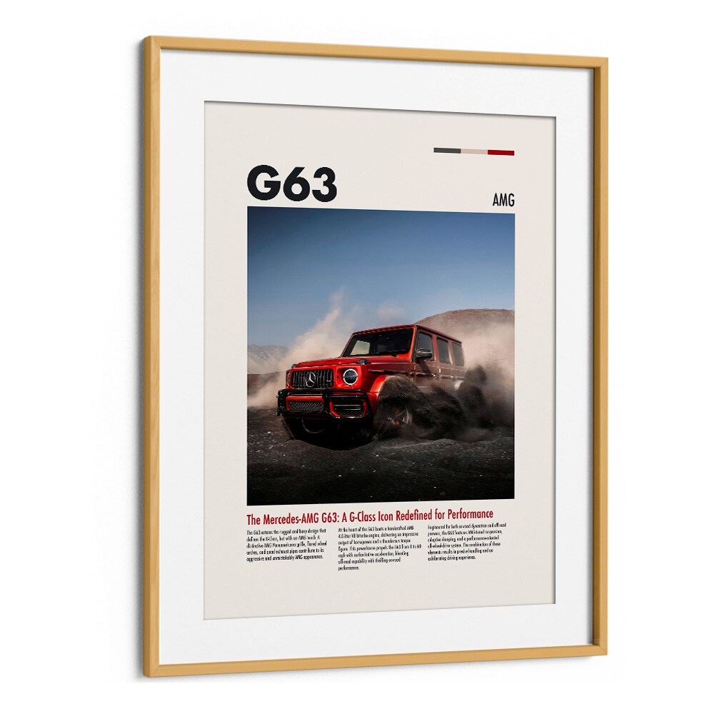 Mercedes G63 AMG Car Posters Automotive Wall Art Prints in Oak Wood Frame With Mount