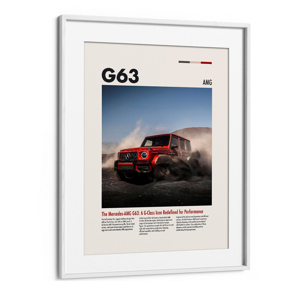 Mercedes G63 AMG Car Posters Automotive Wall Art Prints in White Frame With Mount