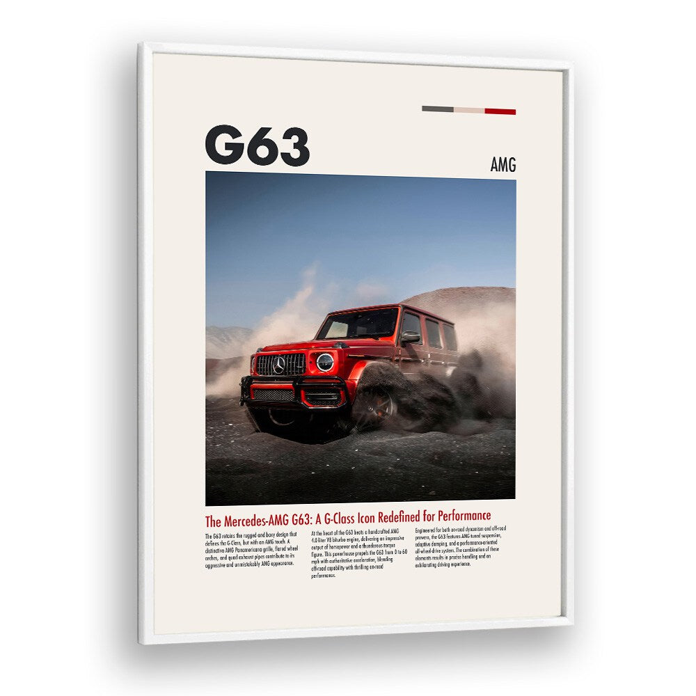 Mercedes G63 AMG Car Posters Automotive Wall Art Prints in White Plain Frame