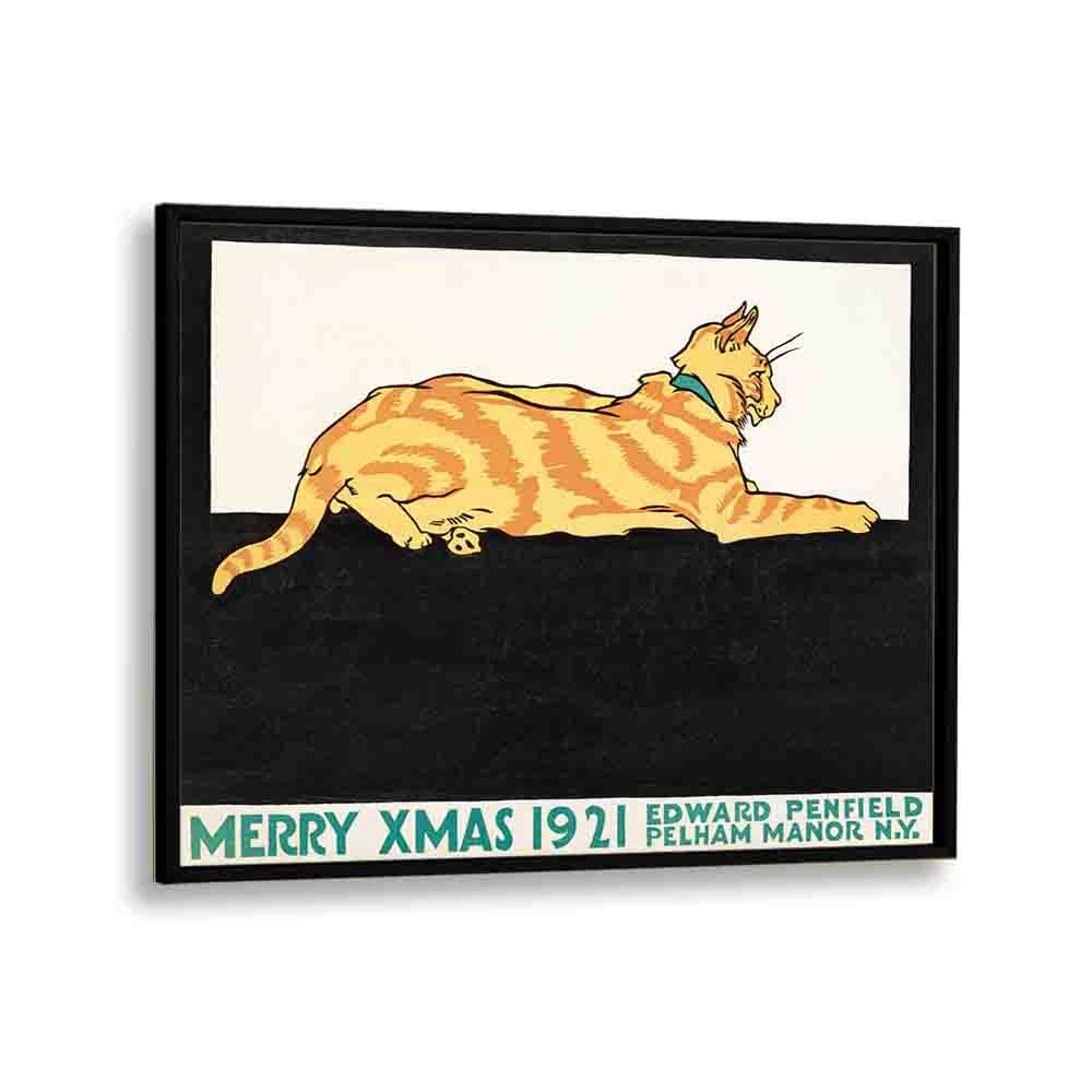 Merry Xmas Vintage Paintings in Black Plain Frame