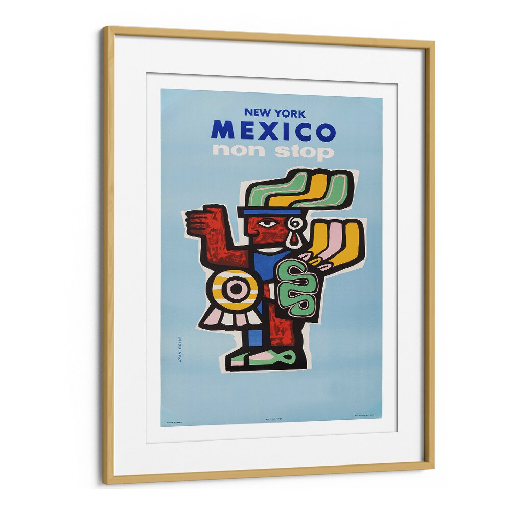 Mexico II Retro Vintage Travel Vintage Travel Posters in Oak Wood Frame With Mount