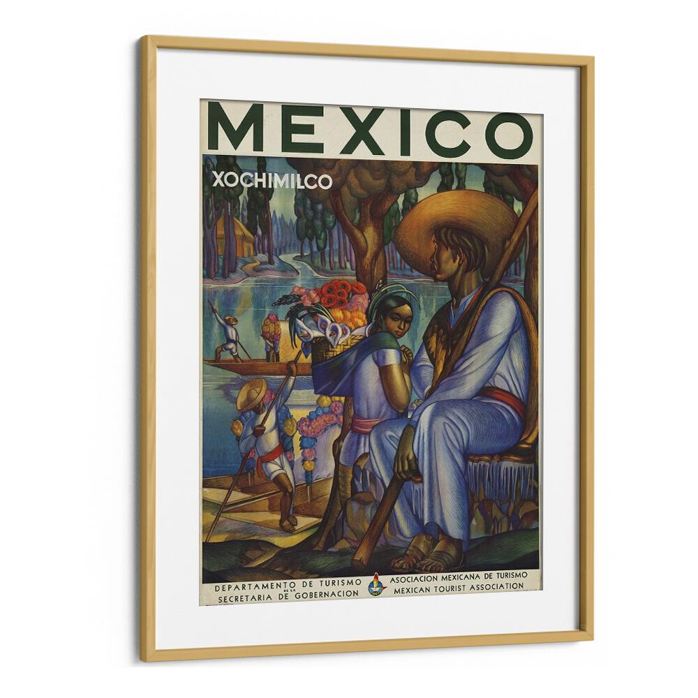 Mexico Retro Vintage Travel Vintage Travel Posters in Oak Wood Frame With Mount