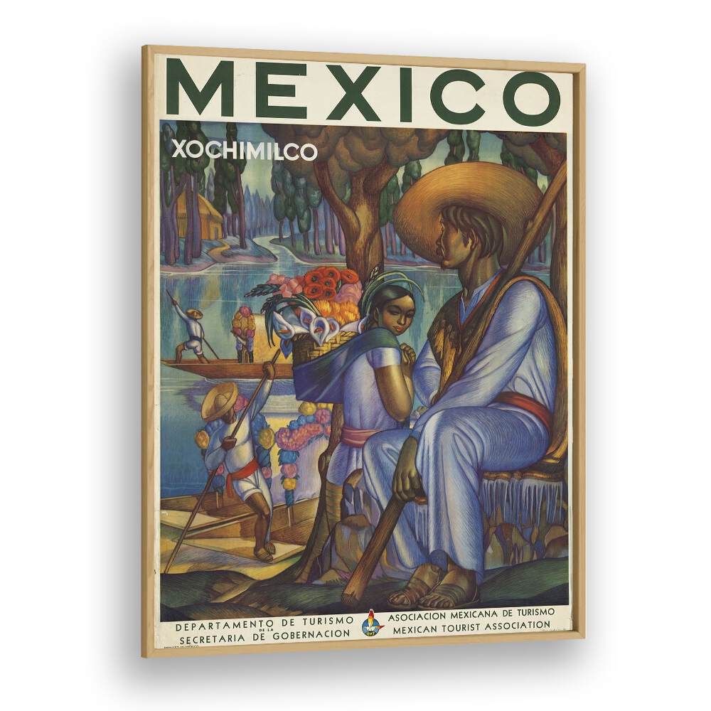 Mexico Retro Vintage Travel Vintage Travel Posters in Oak Wood Plain Frame