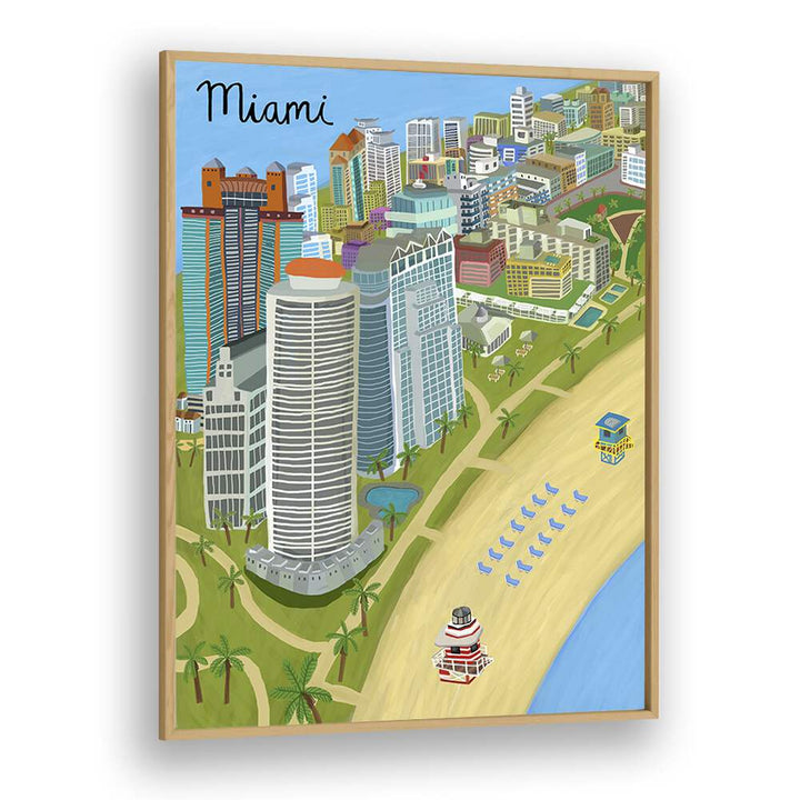 Miami Beach by Carla Daly Travel Posters in Oak Wood Plain Frame