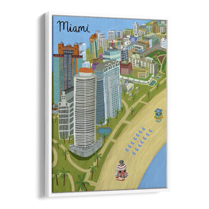 Miami Beach by Carla Daly Travel Posters in White Floater Frame