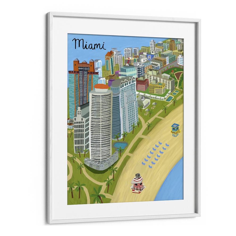 Miami Beach by Carla Daly Travel Posters in White Frame With Mount