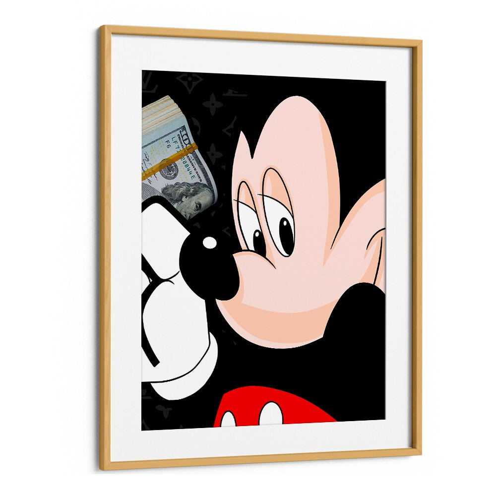 Mickey Money Pop A Playful Twist On Iconic Currency Comic Wall Art Comic Posters in Oak Wood Frame With Mount