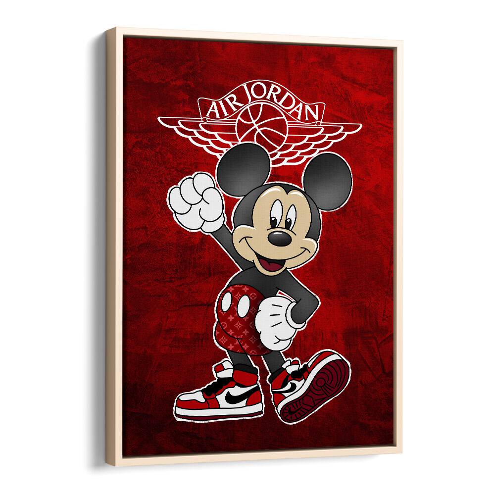 Mickey X Air Jordan Comic Wall Art Comic Posters in Oak Wood Floater Frame