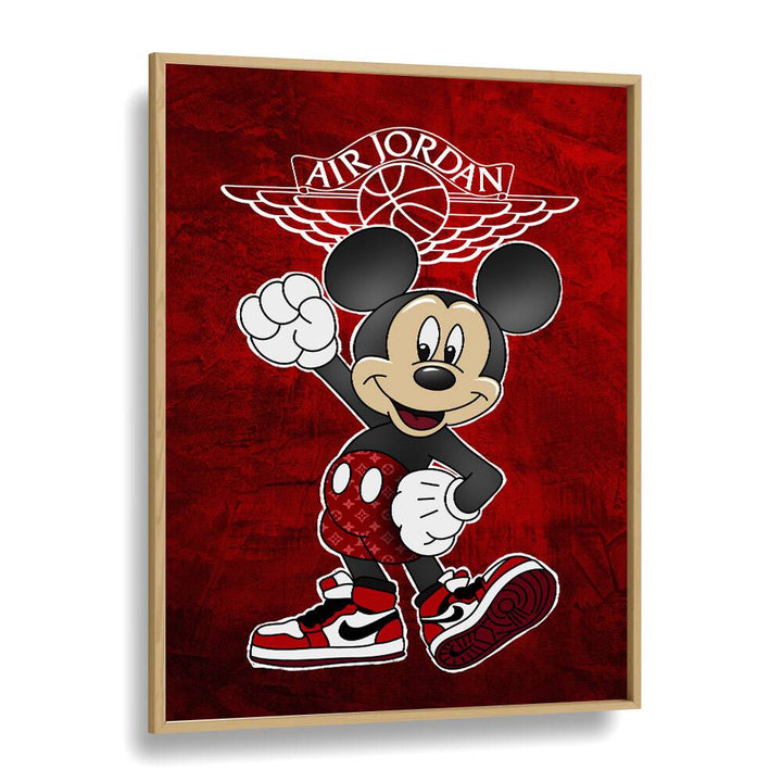 Mickey X Air Jordan Comic Wall Art Comic Posters in Oak Wood Plain Frame