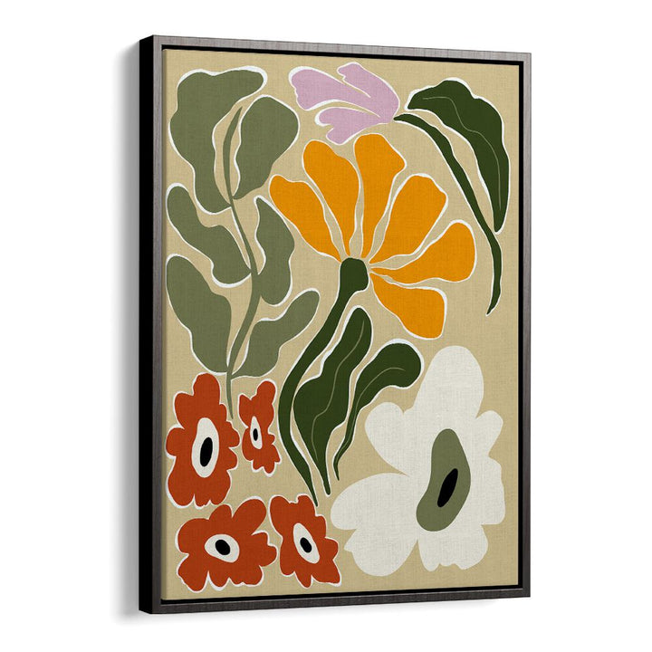 Mid Century Bloomscape by Miho Art Studio Botanical Art Prints Floral Paintings in Black Floater Frame