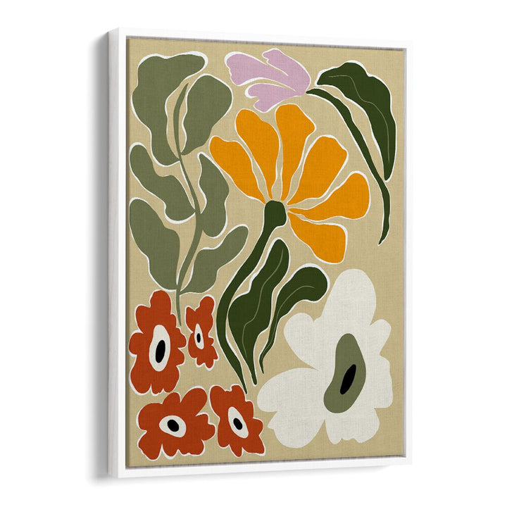 Mid Century Bloomscape by Miho Art Studio Botanical Art Prints Floral Paintings in White Floater Frame