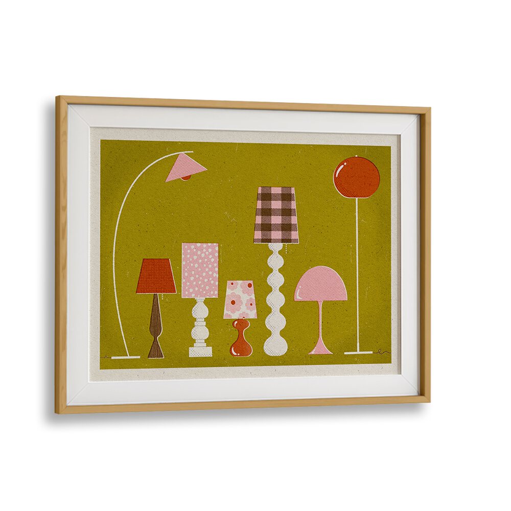 Mid Century Modern Lamps By Julia Leister Wallart Prints in Oak Wood Frame With Mount