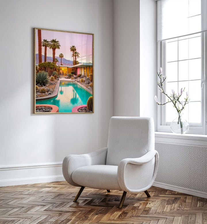 Transform your space with MID-CENTURY MAGIC, BEACH PAINTINGS showcasing a stunning poolside scene by Philippe Hugonnard.