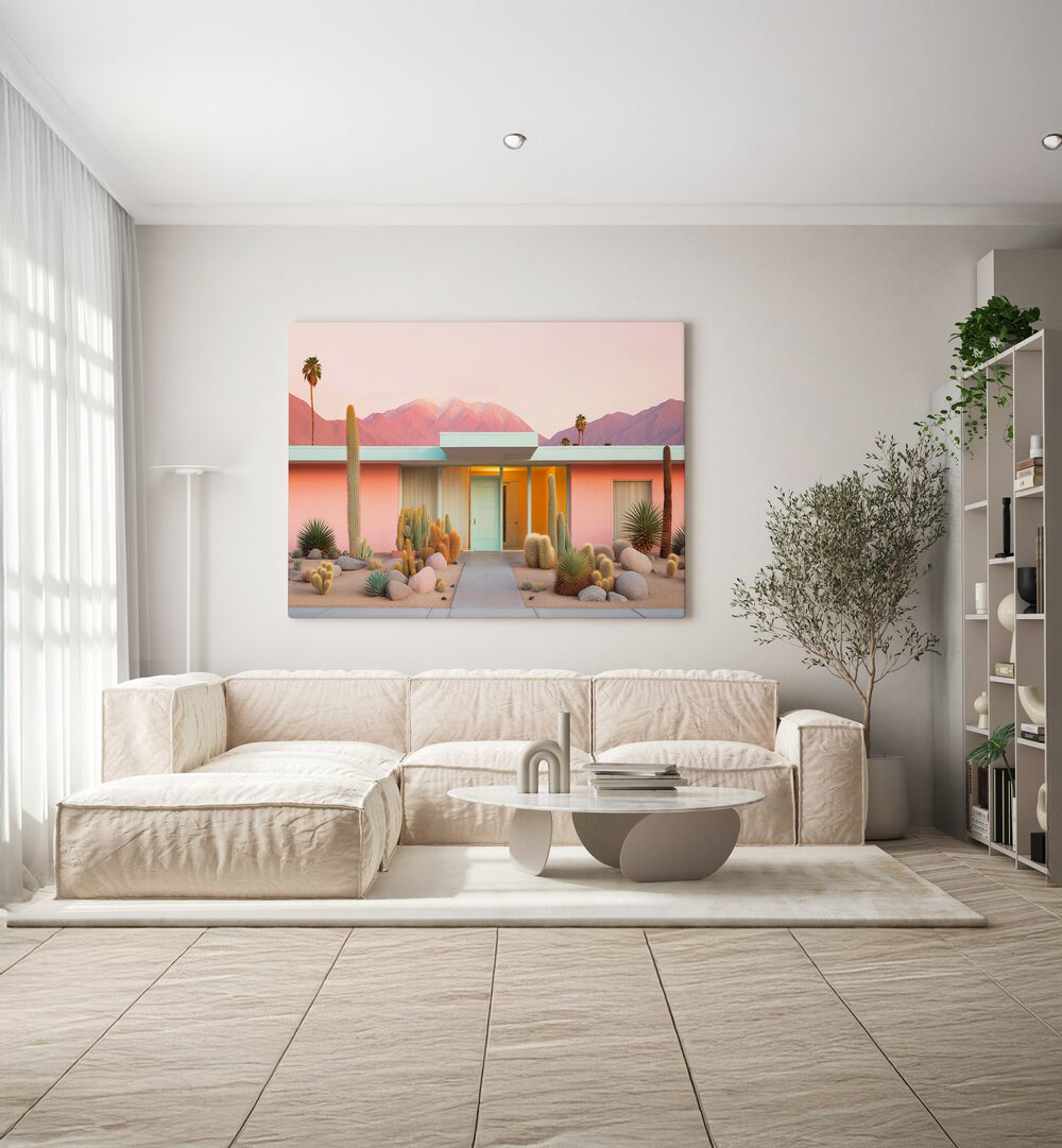 Stylish living room featuring MID-CENTURY MOODS, BEACH PAINTINGS that elevate modern decor with nostalgic charm.