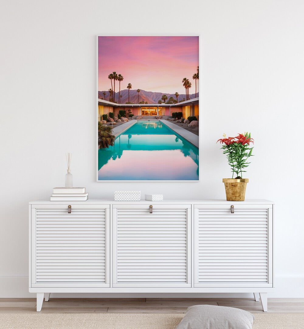 Stunning MID-CENTURY POOL, BEACH PAINTINGS enhancing outdoor elegance and retro charm by Philippe Hugonnard.