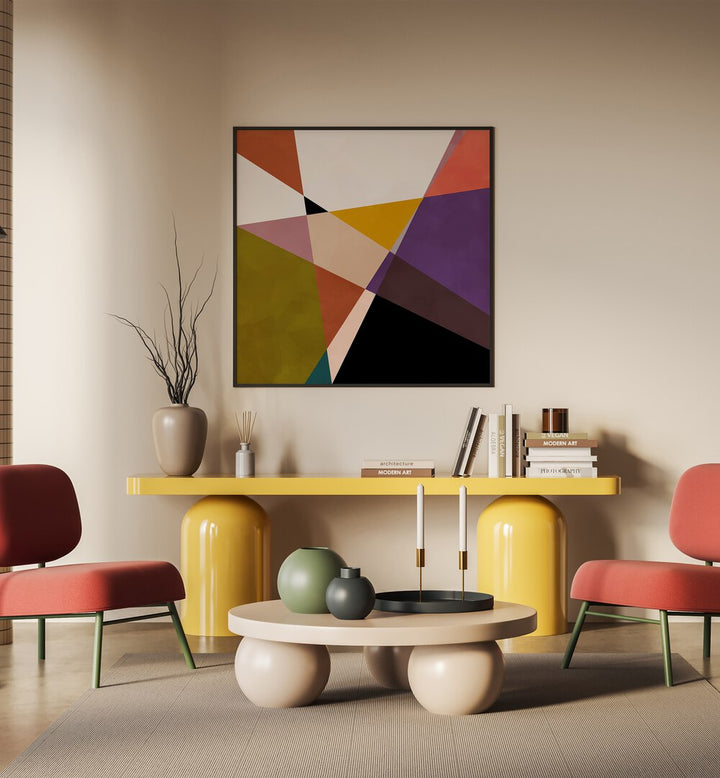 Mid Circles Terracotta Black III By Ana Rut Bre Abstract Art Abstract Paintings in Black Plain Frame placed on a Cream Colored Wall near a Workspace in the Drawing Room