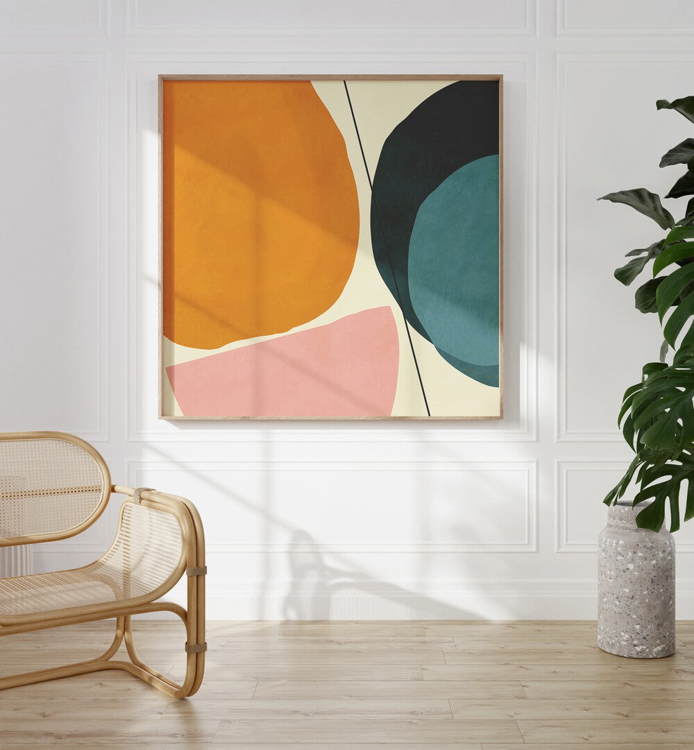 Mid Painted Kopie I By Ana Rut Bre Abstract Art Abstract Paintings in Oak Wood Plain Frame placed on a White Colored Wall in the Drawing Room