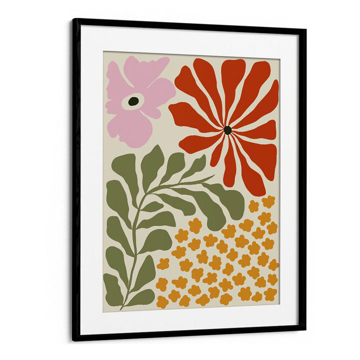 Mid-century Blossom by Miho Art Studio Botanical Art Prints Floral Paintings in Black Frame With Mount