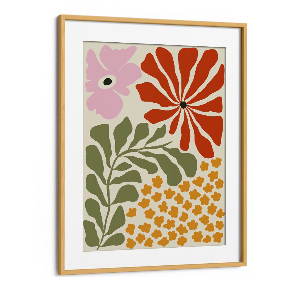 Mid-century Blossom by Miho Art Studio Botanical Art Prints Floral Paintings in Oak Wood Frame With Mount