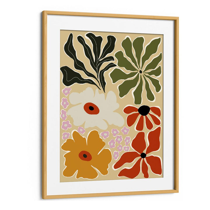 Mid-century Bouquet by Miho Art Studio Botanical Art Prints Floral Paintings in Oak Wood Frame With Mount