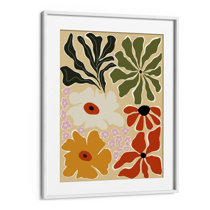 Mid-century Bouquet by Miho Art Studio Botanical Art Prints Floral Paintings in White Frame With Mount